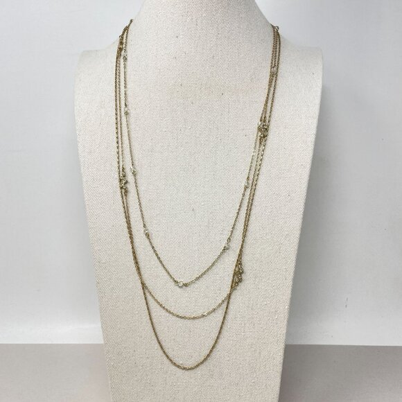 Loft Multi-Chain Layered Necklace Gold-Tone Old Money Classic Dressy - Picture 1 of 6